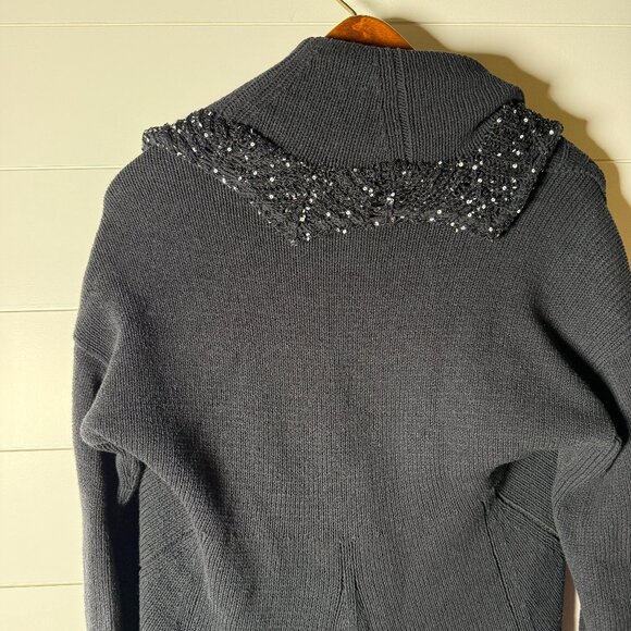 D. Exterior Black Open Front Cardigan with Embellishments Size Large - Picture 3 of 9
